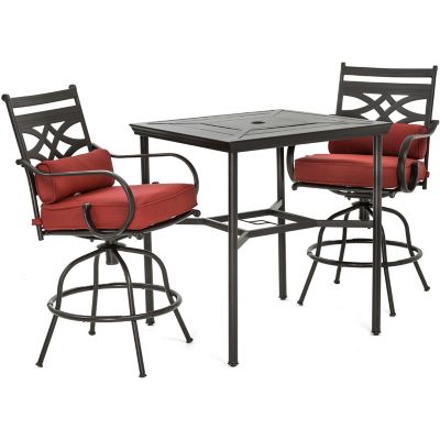 Hanover 3 pc. Montclair High-Dining Set, Includes 2 Swivel Chairs and 33 in. Square Table, Chili Red