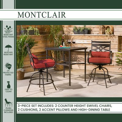 Image showing  3 pc. Montclair High-Dining Set, Includes 2 Swivel Chairs and 33 in. Square Table, Chili Red