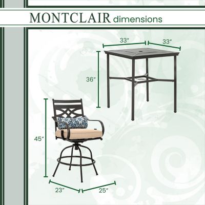 Image showing  3 pc. Montclair High-Dining Set, Includes 2 Swivel Chairs and 33 in. Square Table, Tan