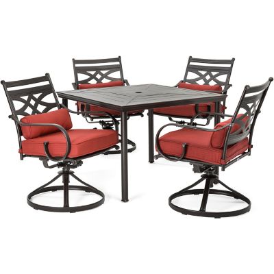 Hanover 5 pc. Montclair Patio Dining Set, Includes 4 Swivel Rockers and 40 in. Square Table