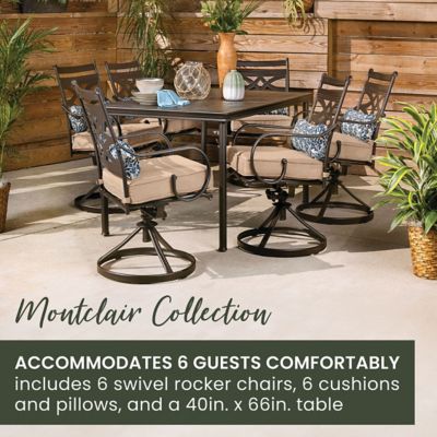 Image showing  Montclair 7-Piece Dining Set in Tan with 6 Swivel Rockers and a 40 x 67in. Dining Table