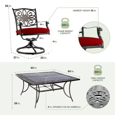 Image showing  9 pc. Traditions Dining Set, Includes 8 Swivel Rockers and Large 60 In. Cast-Top Square Table, Red