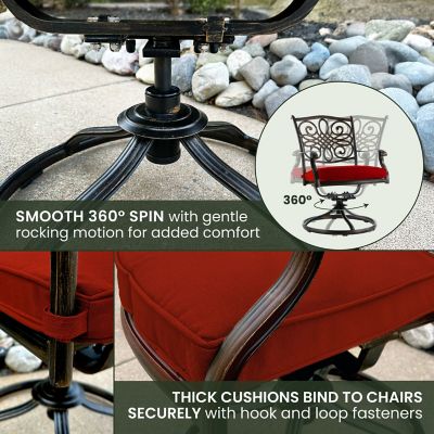 Image showing  9 pc. Traditions Dining Set, Includes 8 Swivel Rockers and Large 60 In. Cast-Top Square Table, Red