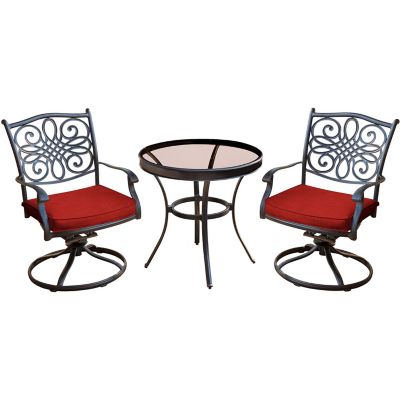 Hanover 3 pc. Traditions Swivel Bistro Set, Red, 30 in. Table