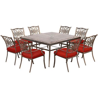 Hanover 9 pc. Traditions Square Outdoor Dining Set, Red
