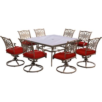 Hanover Traditions 9 pc. Dining Set, Red, TRADDN9PCSWSQG-RED