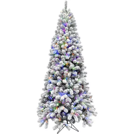 Fraser Hill Farm 6.5 ft Flocked Alaskan Pine Multi-Colored Lights Artificial Christmas Trees