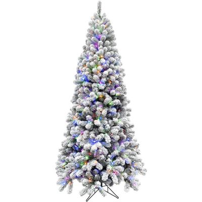 Fraser Hill Farm 7.5 ft. Flocked Alaskan Pine Tree, Multicolored Lights