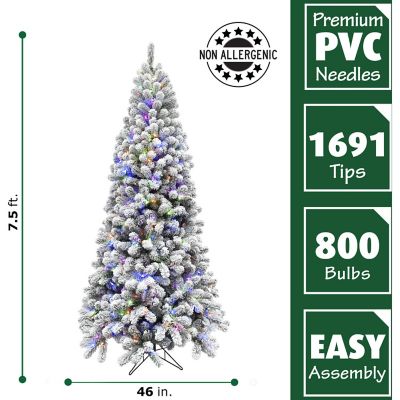 Image showing  7.5 ft. Pre-Lit Flocked Alaskan Pine Artificial Christmas Tree, Multicolor Lights