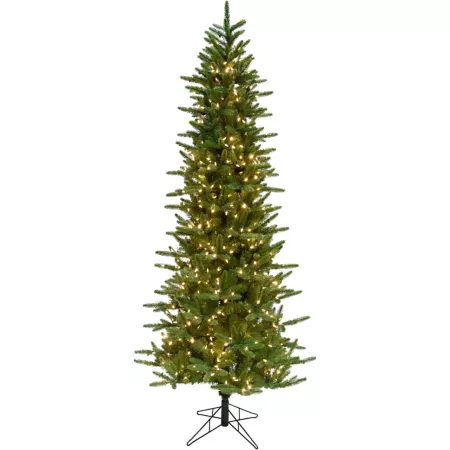 Fraser Hill Farm 6.5 ft Slim Lighted Carmel Pine Artificial Tree 8 Light Modes Artificial Christmas Trees