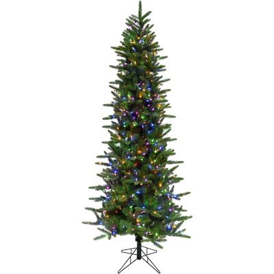 Fraser Hill Farm 6.5 ft. Carmel Pine Slim Artificial Tree, Multicolored Lights