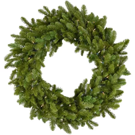 Fraser Hill Farm 36" Grandland Artificial Wreath Pre-Strung with 100 Clear LED Bulbs Artificial Plants & Flowers