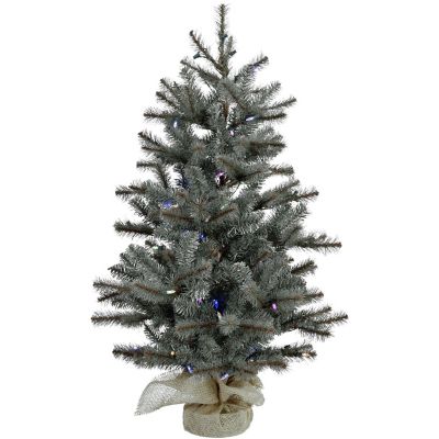 Fraser Hill Farm 3-Ft. Heritage Pine Artificial Tree with Burlap Base and Multi-Colored LED String Lights