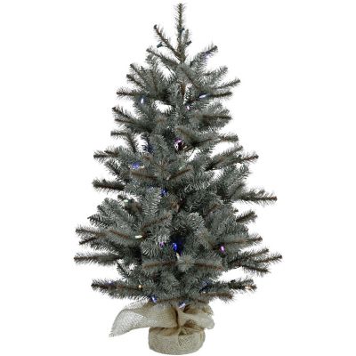 Fraser Hill Farm 3 ft. Pre-Lit Heritage Pine Artificial Tree in Burlap Base, Multicolor LED Lights