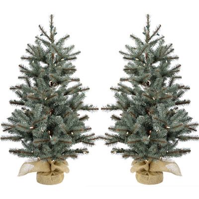 Fraser Hill Farm 4 ft. Pre-Lit Heritage Pine Artificial Trees in Burlap Bases, 2-Pack