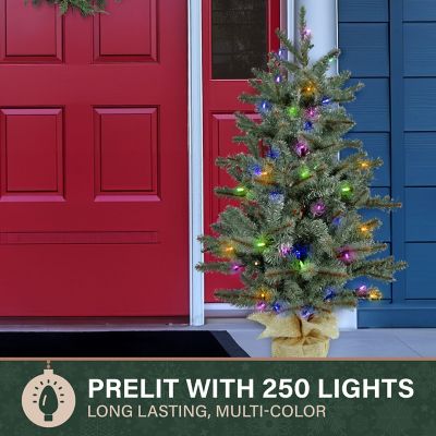 Image showing  4 ft. Pre-Lit Heritage Pine Artificial Tree in Burlap Base, Multicolor LED Lights