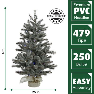 Image showing  4 ft. Pre-Lit Heritage Pine Artificial Trees in Burlap Bases, Multicolor LED String Lights, 2-Pack