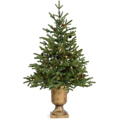 Fraser Hill Farm 3-Ft. Noble Fir Artificial Tree with Metallic Urn Base and Battery-Operated LED String Lights