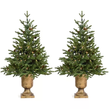 Fraser Hill Farm set of two 3ft Noble artificial fir trees with metal urn bases and battery-operated LED fairy lights Artificial Christmas Trees