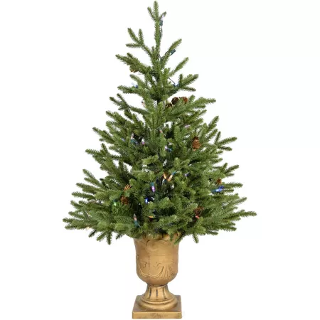 Fraser Hill Farm 3ft Noble artificial fir tree with metal urn base and multi-colored battery-operated LED light chain Artificial Christmas Trees