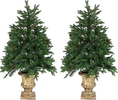 Fraser Hill Farm 4 ft. Noble Fir Trees, Multicolored Lights, 2-Pack