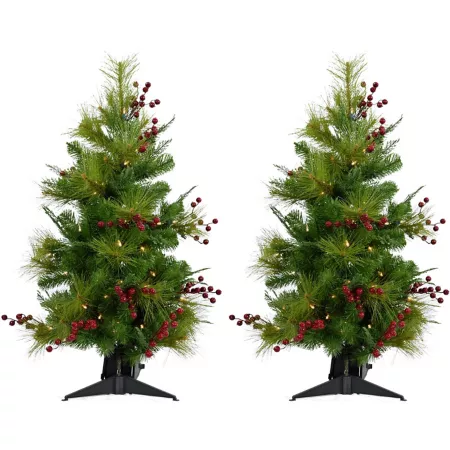 Fraser Hill Farm 3 Foot Artificial Newberry Trees 2 Pack Artificial Christmas Trees