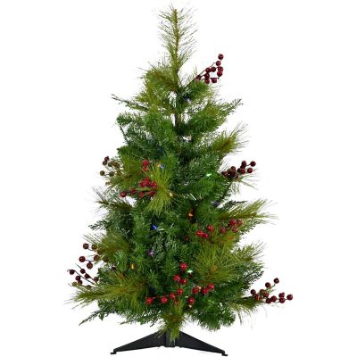 Fraser Hill Farm 3-Ft. Newberry Pine Artificial Tree with Battery-Operated Multi-Colored LED String Lights