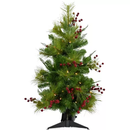 Fraser Hill Farm 4ft Artificial Newberry Pine Tree with LED String Lights Artificial Christmas Trees