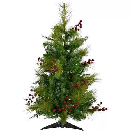 Fraser Hill Farm 4ft Artificial Newberry Pine Tree with Multi-Color LED String Lights Artificial Christmas Trees