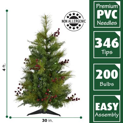 Image showing  4 ft. Pre-Lit Newberry Pine Artificial Trees, Multicolor LED String Lights, 2-Pack