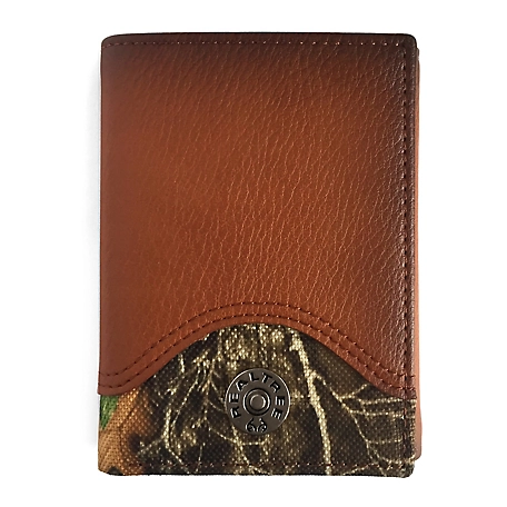 Realtree Burnished Leather Trifold Wallet with Camo, Brown