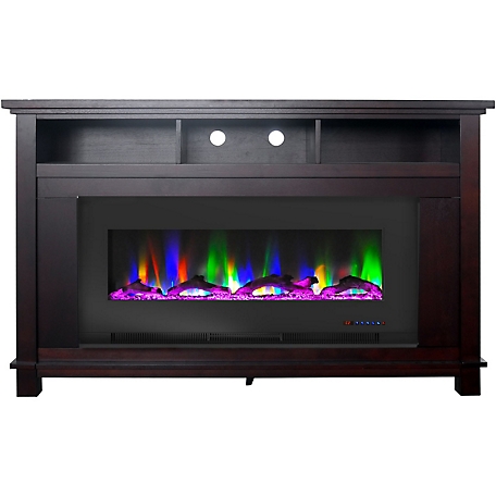 Cambridge 57.8 in. Mahogany Fireplace with Driftwood Log Display