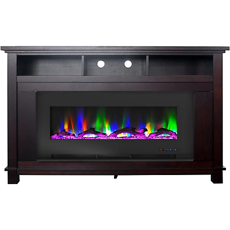 Cambridge 57.8 in. Mahogany Fireplace with Driftwood Log Display