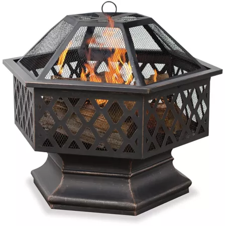 Endless Summer 24 inch Hexagonal Wood Burning Fire Pit with Trellis Oil Rubbed Bronze Fire Pits