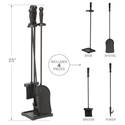 Image showing  Fireplace Tool Set with Ball Handles, 25 in. H, Black, 4 pc.