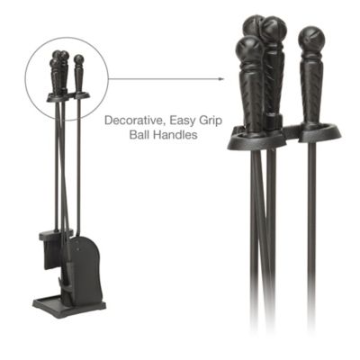 Image showing 5 th UniFlame Fireplace Tool Set with Ball Handles, 25 in. H, Black, 4 pc.