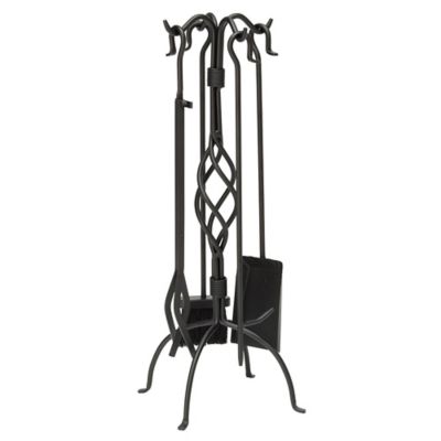 UniFlame Wrought-Iron Fireplace Tool Set with Center Weave Crook Handles, 28 in. H, Black, 5-Pack