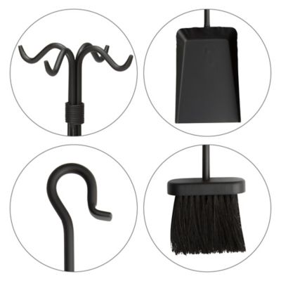 Image showing  Wrought-Iron Fireplace Tool Set with Center Weave Crook Handles, 28 in. H, Black, 5 pc.