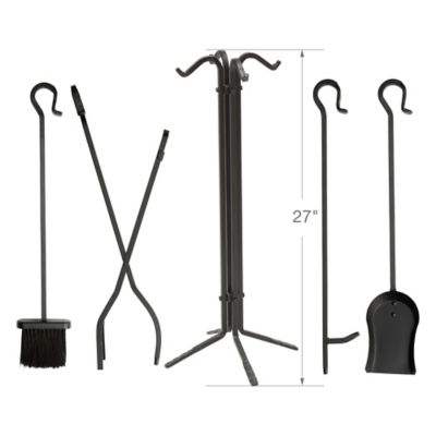 Image showing  Wrought-Iron Fireplace Tool Set with Crook Handles, 27 in. H, Black, 5-Pack