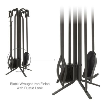 Image showing  Wrought-Iron Fireplace Tool Set with Crook Handles, 27 in. H, Black, 5-Pack