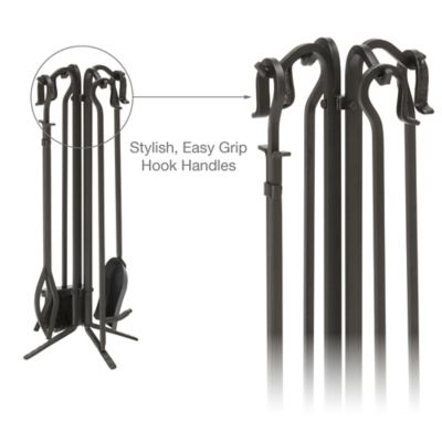Image showing 5 th UniFlame Wrought-Iron Fireplace Tool Set with Crook Handles, 27 in. H, Black, 5-Pack
