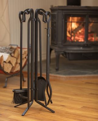 Image showing 6 th UniFlame Wrought-Iron Fireplace Tool Set with Crook Handles, 27 in. H, Black, 5-Pack