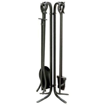 Image showing 7 th UniFlame Wrought-Iron Fireplace Tool Set with Crook Handles, 27 in. H, Black, 5-Pack