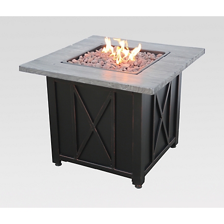 Endless Summer 30 in. Square LP Gas Fire Pit with Wood Resin Mantel, 30,000 BTU