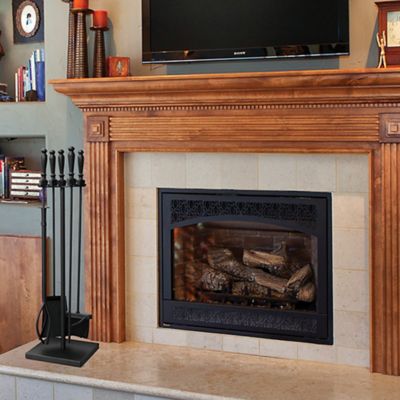 Image showing  Wrought-Iron Fireplace Tool Set with Ball Handles, 32 in. H, Black, 5 pc.