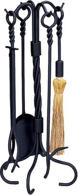 UniFlame Wrought-Iron Fireplace Tool Set with Ring/Twist Handles, 31 in. H, Black, 5-Pack