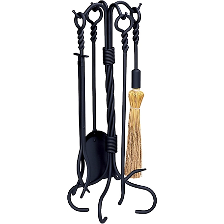 UniFlame Wrought-Iron Fireplace Tool Set with Ring/Twist Handles, 31 in. H, Black, 5-Pack