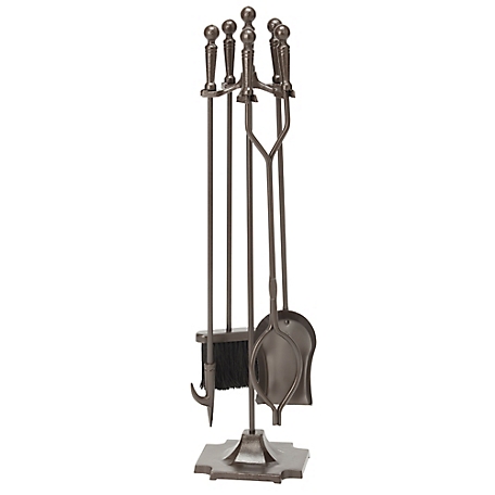 UniFlame Fireplace Tool Set with Ball Handles and Pedestal Base, 31 in. H, Bronze, 5-Pack