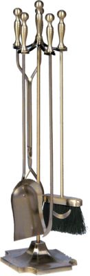 UniFlame Fireplace Tool Set with Ball Handles, 31 in. H, Antique Brass, 5 pc.
