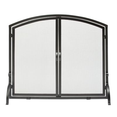 UniFlame Large Single Panel Black Wrought Iron Fireplace Screen with Doors, 44 in. x 34 in.